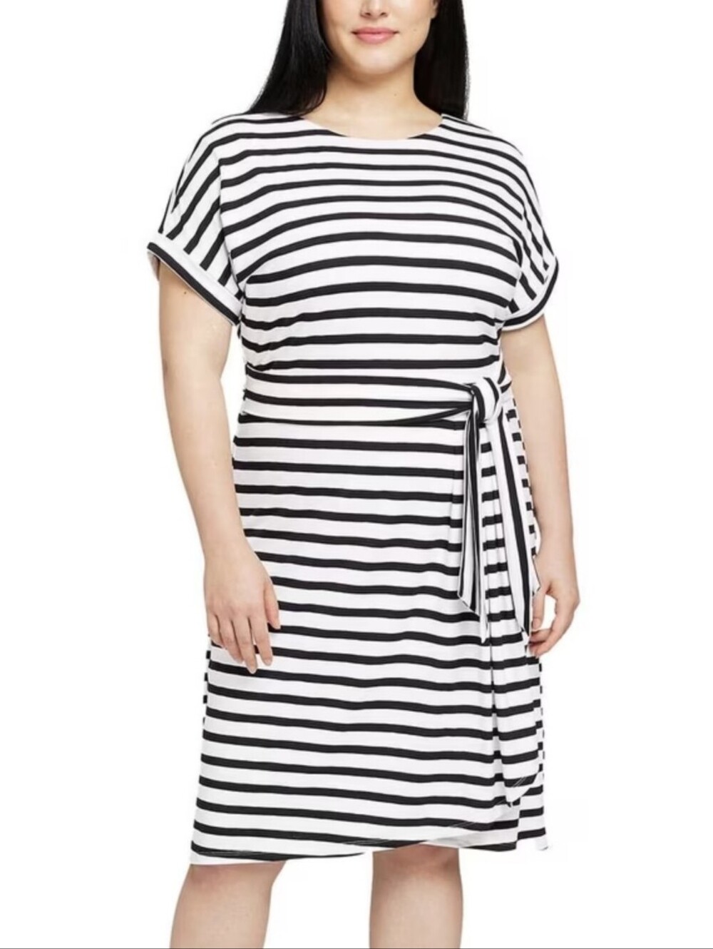 Chaps Crewneck Knit Dress Black & White Striped Size M